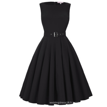 Belle Poque sans manches à manches longues Robe noire vintage rétro extensible BP000182-1